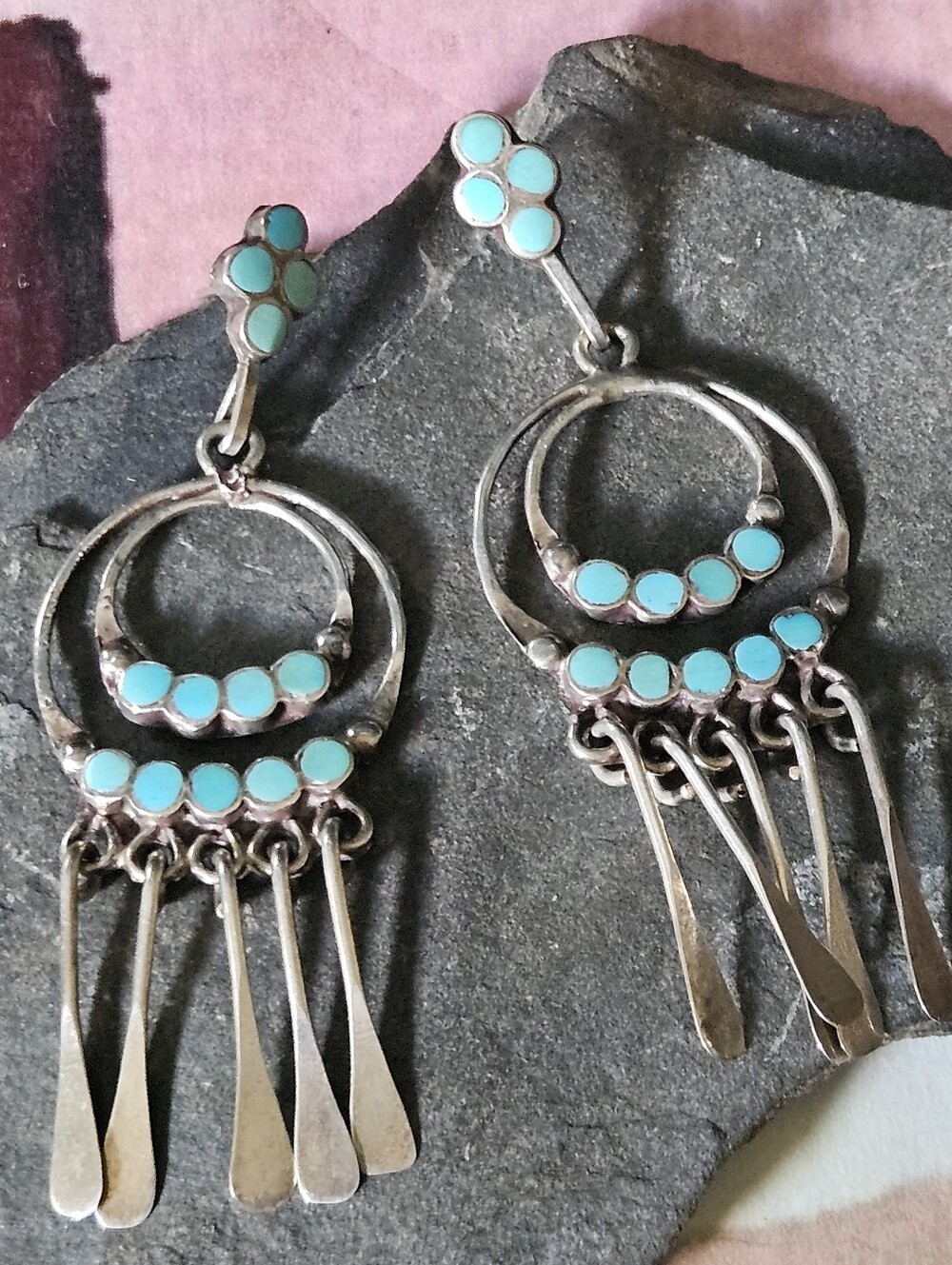 Zuni Dishta Sterling Silver Turquoise Earrings